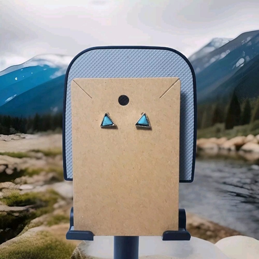 Handmade Silver Turquoise Triangle Stud Silver Accent Earrings